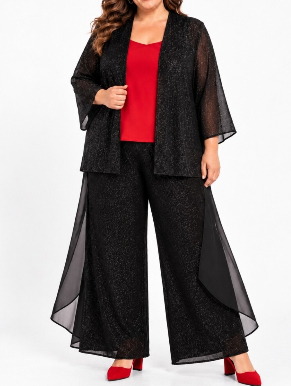 Penningtons Y2K Black Glitter 2 Piece Jacket Pants Set Plus Size Eveningwear